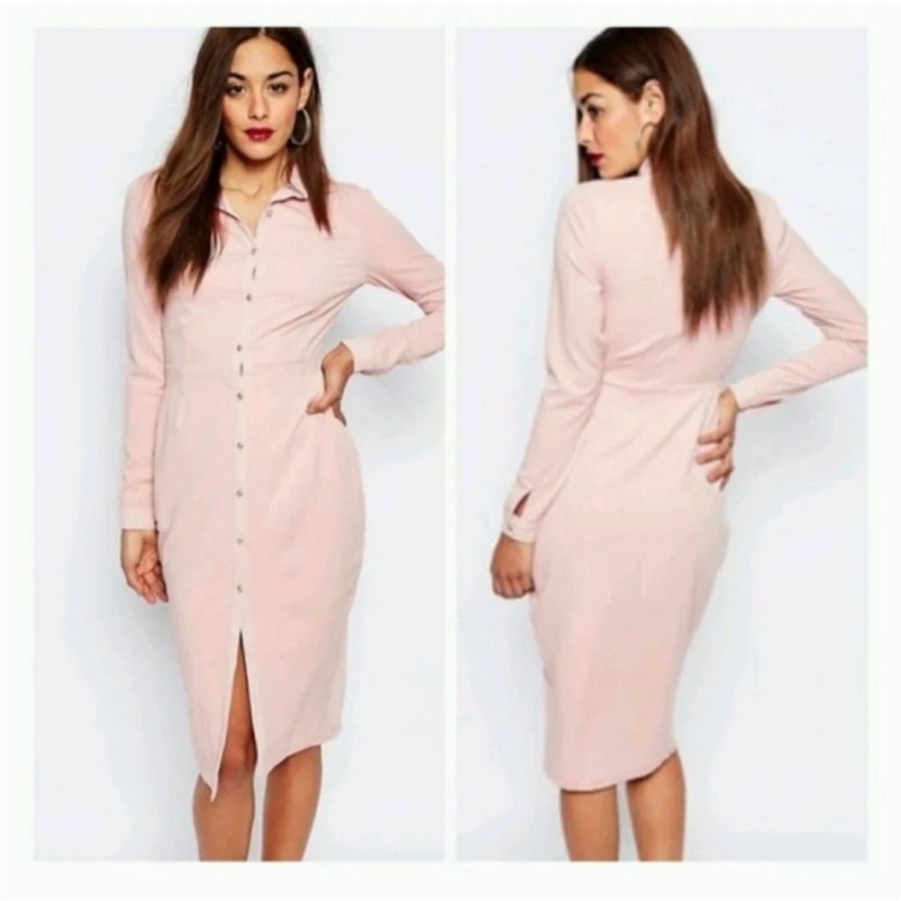 missguided nude button down pencil skirt  dress Wave 902223 Nude